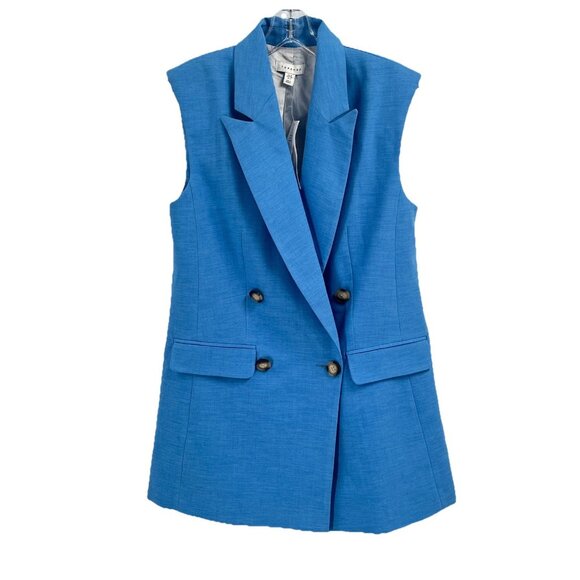 TopShop Long Line Double Breasted Blue Vest Sz S 4 NWT Minimalist Capsule Office - Picture 1 of 7
